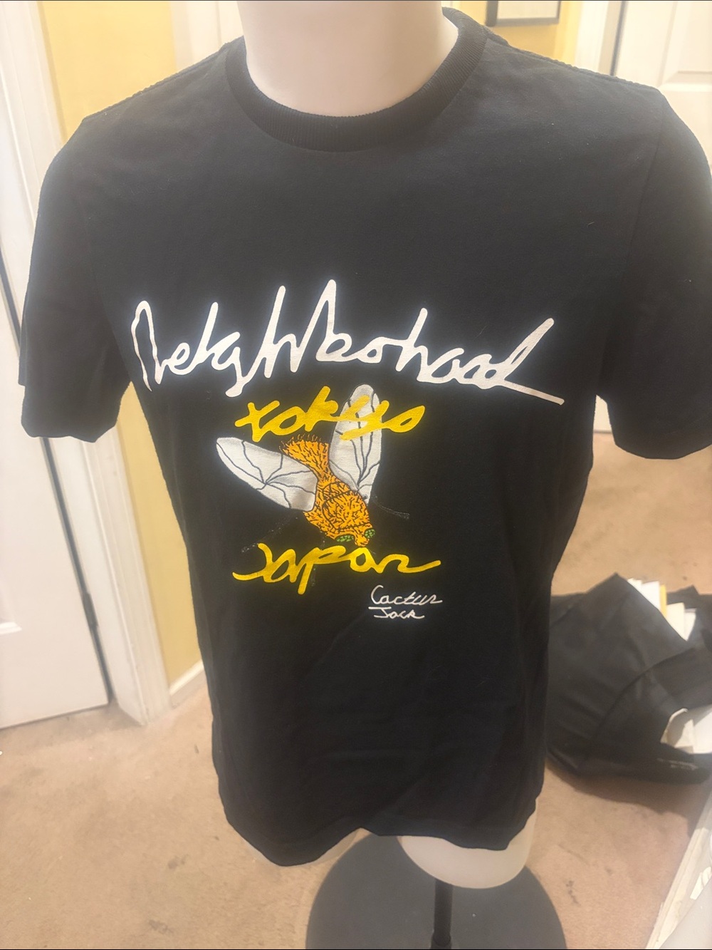 Catus Jack Neighborhood Black Tee with Yellow & White Bee Script